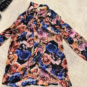 Flower print button up collared shirt